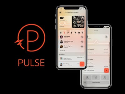 Pulse logo beside two phones showing the Pulse app's follow-up and contact screens